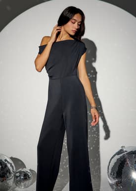 Pleated Neoprene Asymmetric Jumpsuit