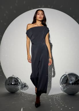 Pleated Neoprene Asymmetric Jumpsuit