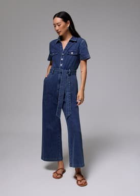 Leggy™ Denim Collared Belted Jumpsuit