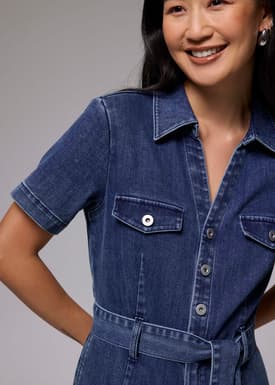 Leggy™ Denim Collared Belted Jumpsuit