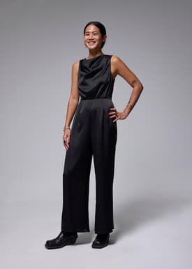 Crinkled Satin Cowl Neck Jumpsuit