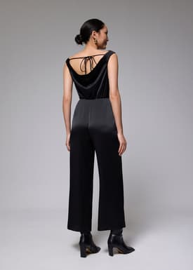 Crinkled Satin Cowl Neck Jumpsuit