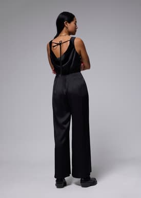 Crinkled Satin Cowl Neck Jumpsuit