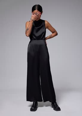 Crinkled Satin Cowl Neck Jumpsuit