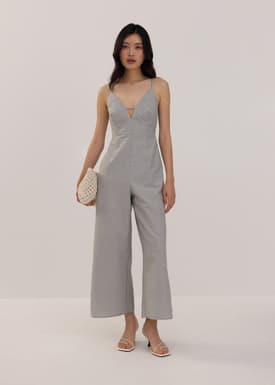 Padded Plunge Linen Jumpsuit