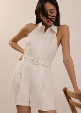 Belted Collared Romper