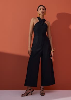 BraFree by LB Multi-way Linen Halter Jumpsuit