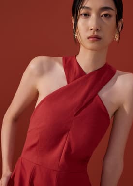 BraFree by LB Multi-way Linen Halter Jumpsuit