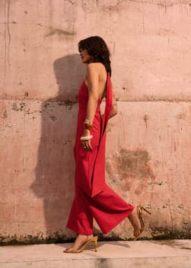 BraFree by LB Multi-way Linen Halter Jumpsuit