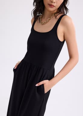 Leggy™ Elastic Jersey Square Neck Jumpsuit