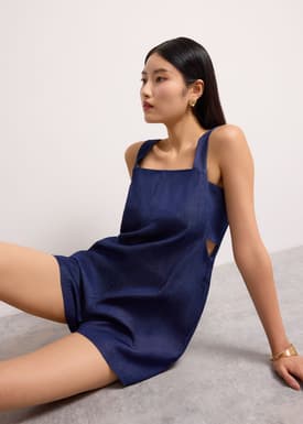 Relaxed Chambray Cutout Romper