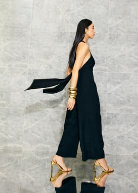 BraFree by LB Detachable Ribbon Tie Halter Neck High Waist Jumpsuit