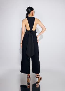 BraFree by LB Detachable Ribbon Tie Halter Neck High Waist Jumpsuit