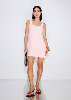 Textured Plisse Square Neck A-Line Romper
