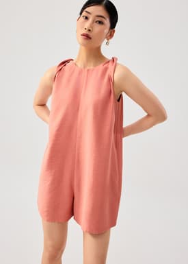 Relaxed Twisted Shoulder Boat Neck Romper