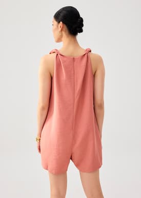 Relaxed Twisted Shoulder Boat Neck Romper