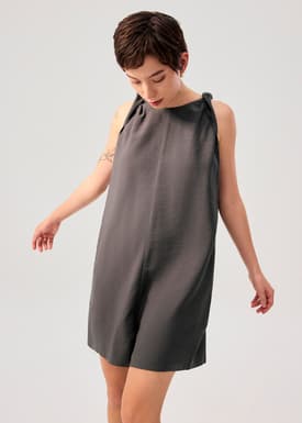 Relaxed Twisted Shoulder Boat Neck Romper