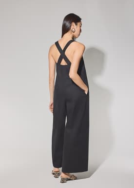 Lyocell Front Zip Cross Back Jumpsuit