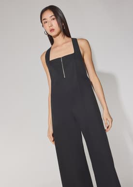 Lyocell Front Zip Cross Back Jumpsuit