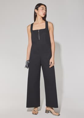 Lyocell Front Zip Cross Back Jumpsuit