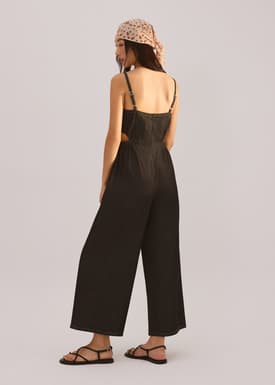 Denim Cut Out Straight Neck Jumpsuit