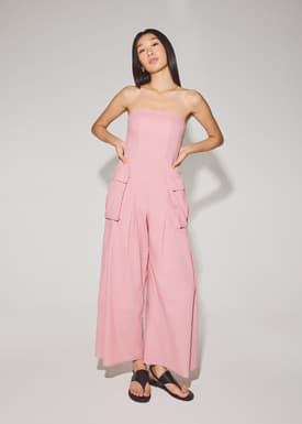 Linen Cargo Tube Jumpsuit