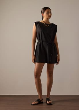 Linen A-Line Romper With Belt