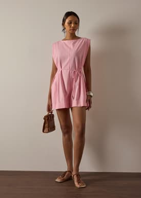 Linen A-Line Romper With Belt