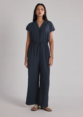 Collared Drawstring Waist Jumpsuit