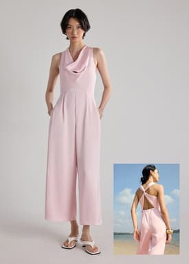 BraFree by LB Satin Cowl Neck Jumpsuit