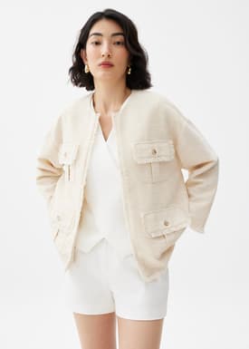 Oversized Fray Tweed Jacket