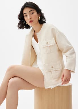 Oversized Fray Tweed Jacket