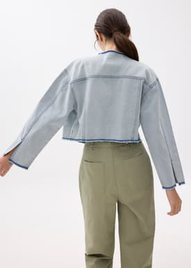 Cropped Fray Denim Jacket