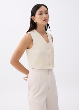 Cropped V-neck Button Down Vest