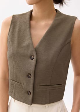 Cropped V-neck Button Down Vest