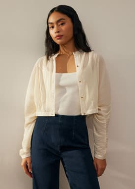 Relaxed Plisse Crop Jacket