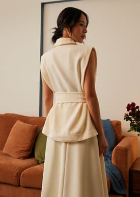 Oversized Belted Tweed Vest