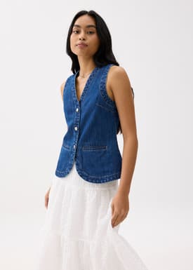 Denim Contrast Stitch Vest
