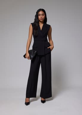 Belted Collared Front Wrap Vest