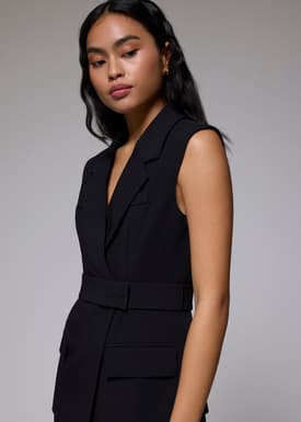 Belted Collared Front Wrap Vest