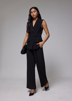 Belted Collared Front Wrap Vest
