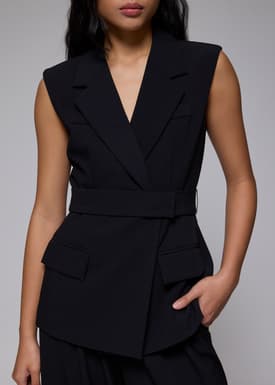 Belted Collared Front Wrap Vest