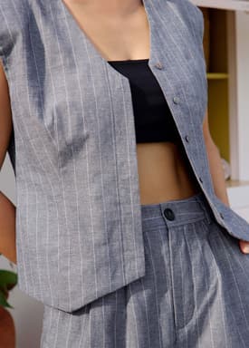 Striped Linen Vest in Indigo