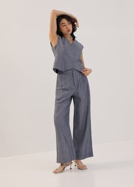 Striped Linen Vest in Indigo