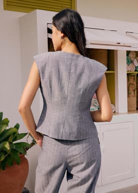 Striped Linen Vest in Indigo