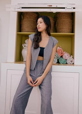 Striped Linen Vest in Indigo