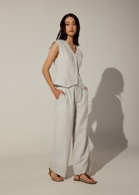 Striped Linen Vest in White