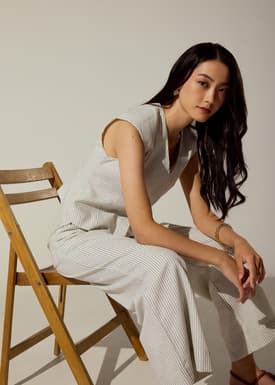 Striped Linen Vest in White