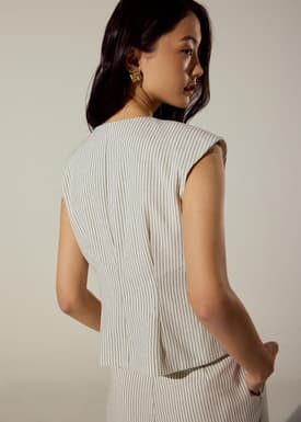 Striped Linen Vest in White