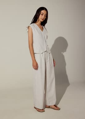 Striped Linen Vest in White